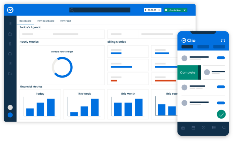 Simplified Product UI Clio Manage Case Management Manage Dashboard Desktop and Mobile