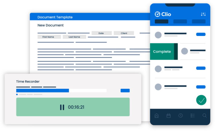 Thumbnail Simplified Product UI Clio Manage Document Management Time & Expense Tracking EMEA Time Recorder Mobile App & Document Template