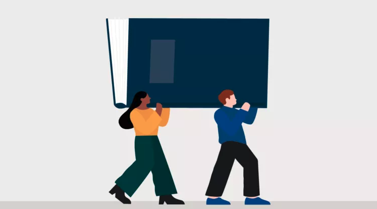 A illustration of a legal assistant helping a solicitor with a task