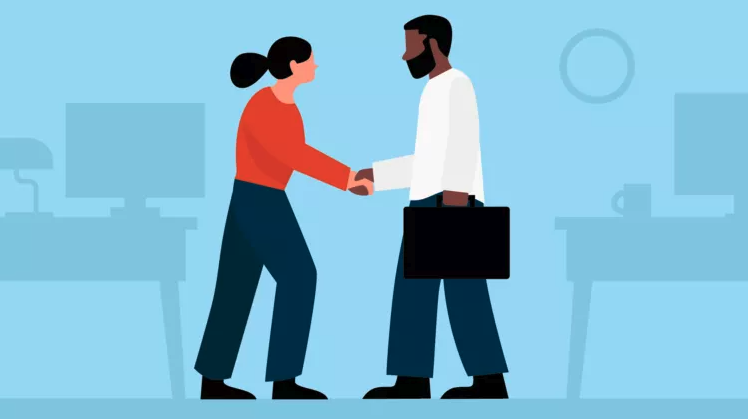 Two freelance paralegals shaking hands