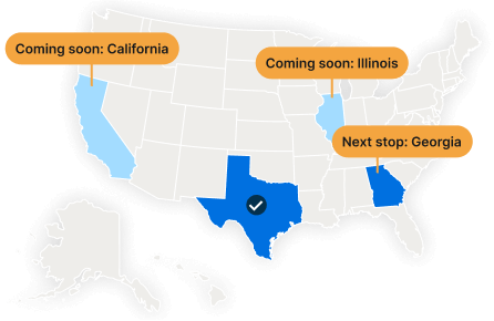 Map of the US with California and Illinois coming soon. Georgia as the next stop.