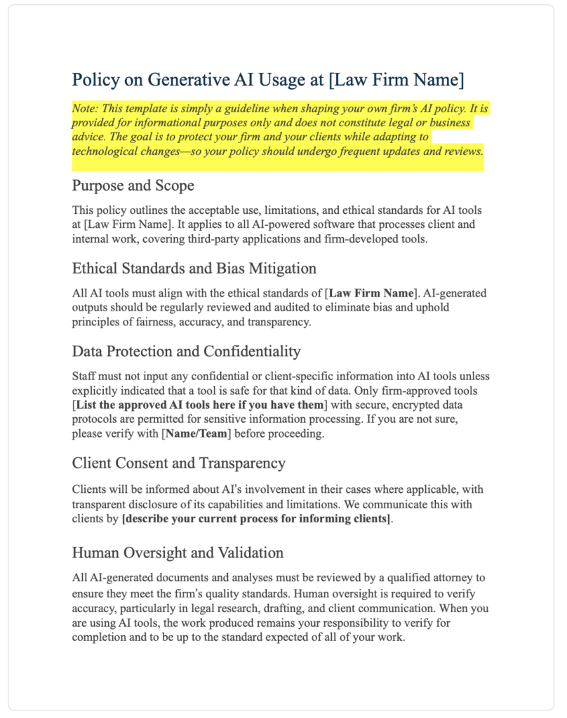 AI Policy Template for Law Firms